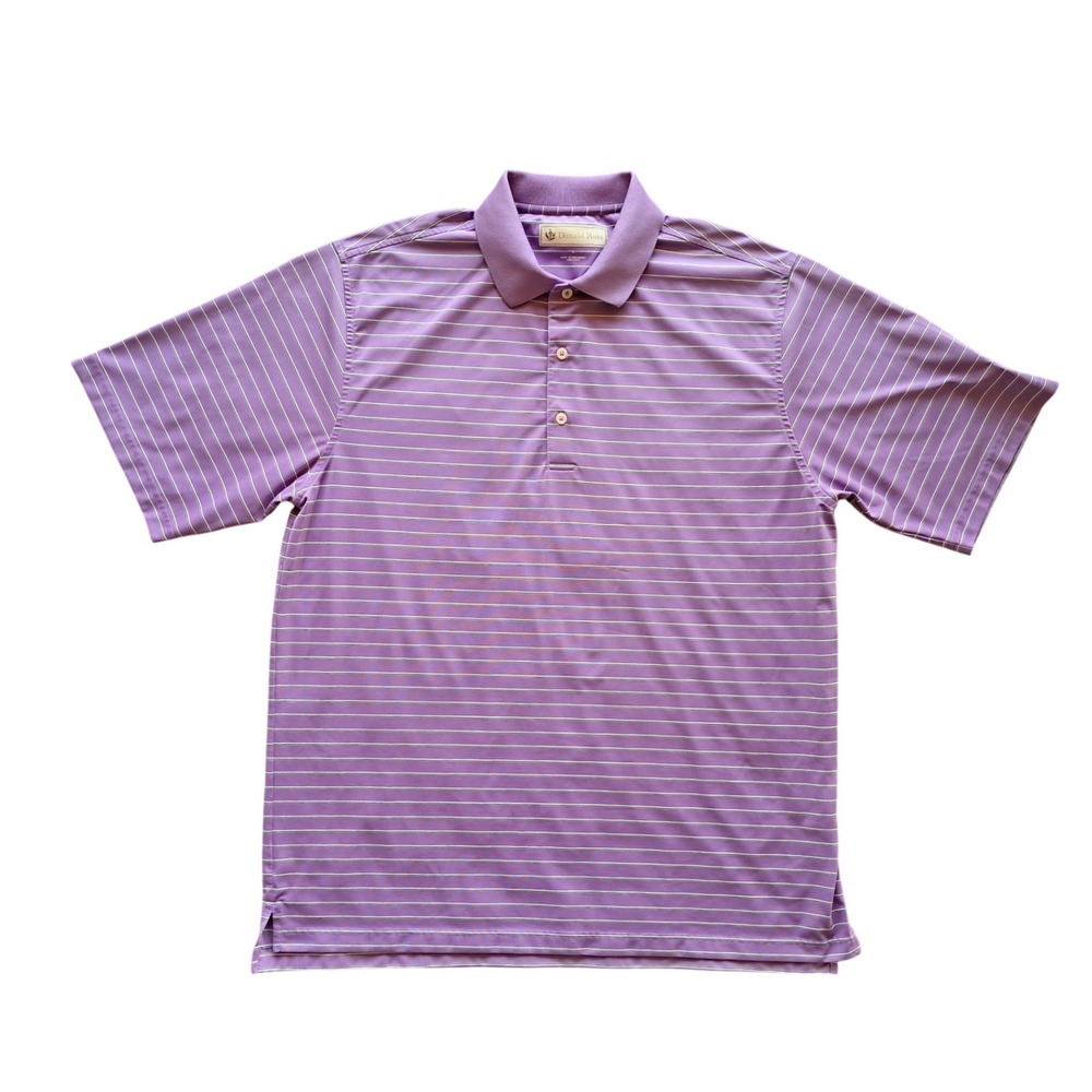 Donald Ross Mens Purple Striped Golf Polo Windmill Logo Country Club Shirt Large
